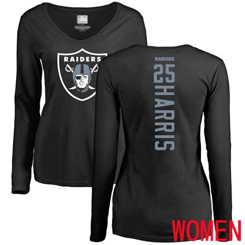 Oakland Raiders Black Women Erik Harris Backer NFL Football #25 Long Sleeve T Shirt